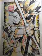 2016年手绘 赛宁背着卡乐否的黑白双枪