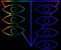 《新世纪福音战士》里，SEELE的背面图案与全知之眼类似然而背面的三角形是倒置的，且眼睛数量也是复数，这似乎暗示了SEELE的目的——以人之视角去洞察神（或者说造神）