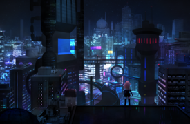 夜・メカニカ居るビル群