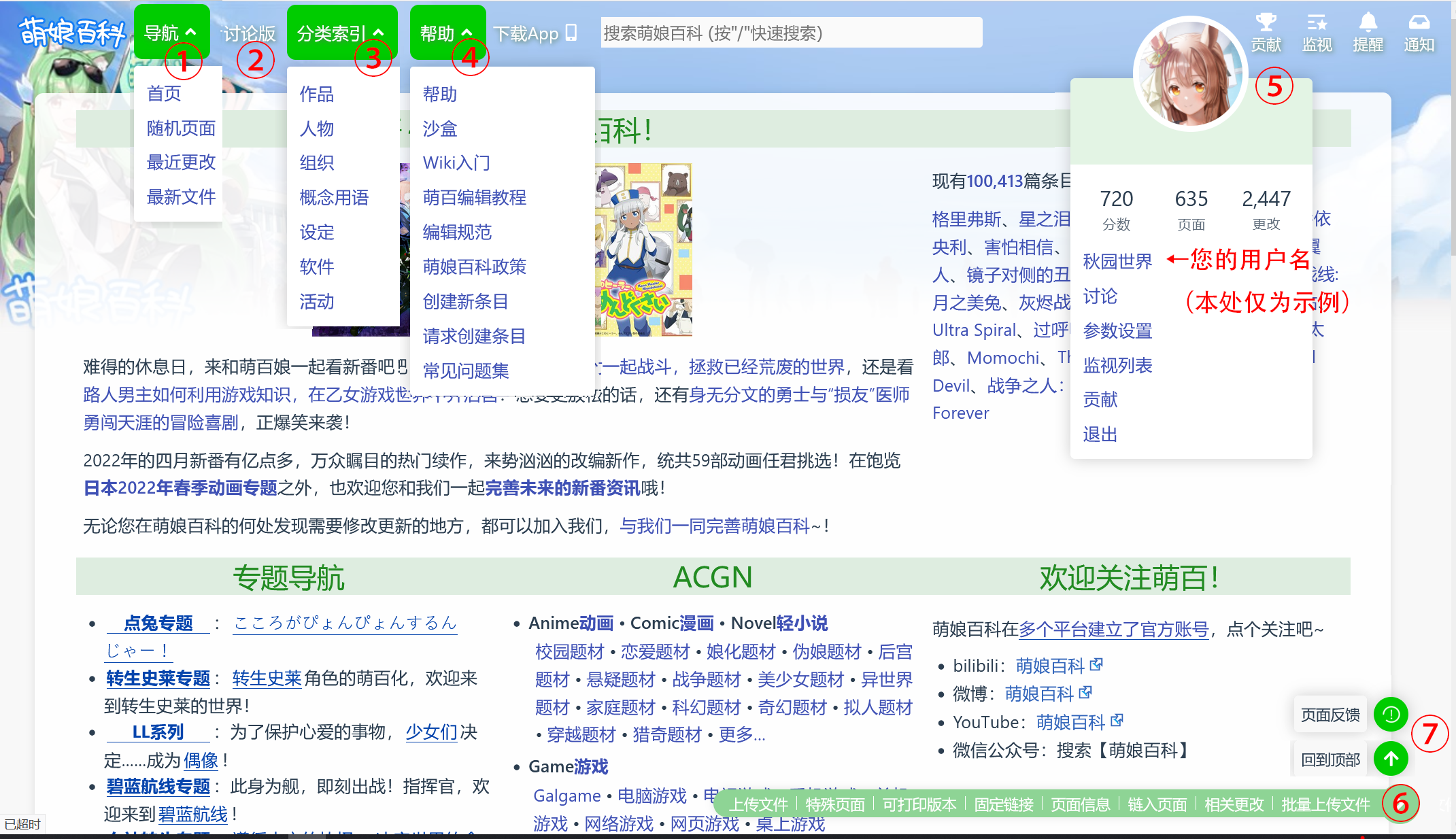 萌娘百科主页（全展开图）说明（点此查看大图）