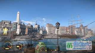 从查尔斯河南岸眺望邦克山纪念碑和宪法号的桅杆。