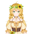 在点心屋招徕客人时会穿的制服。在后花园里工作时则会换成围裙。头上的花环由月桂叶、银莲花与作为主体的一朵向日葵构成。别在裙摆上的向日葵为装饰。