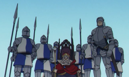 国王（端坐正中者）准备对辛美尔和艾泽上刑