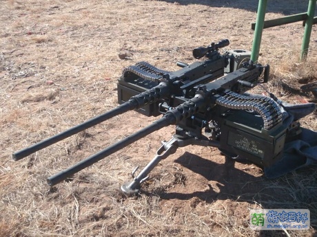 一挺现代化的双联M2大口径机枪，配有倍镜。这种武器对轻装甲目标有着强悍的杀伤力。